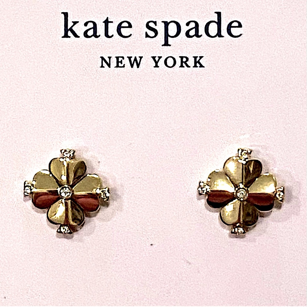 kate spade Dainty Floral 14K Gold Clear Cubic Zirconia Accented Stud Earrings - Picture 3 of 6
